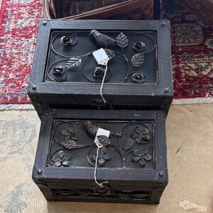 Decorative Black Metal Boxes with Bird Design